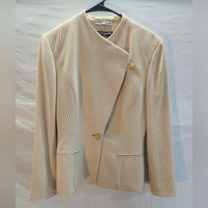 Stanley Korshak Women's Size 4 Beige Gold Button Lined Wool-Blend Blazer Jacket